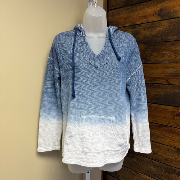 Ocean Drive Sweaters - Ocean Drive Blue and White Ombre V-Neck hooded sweatshirt Size Small oversized